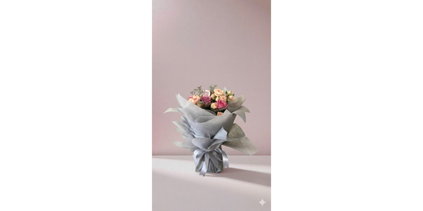 Red Gauri Rose Bouquet With Transparent Black Wrapping