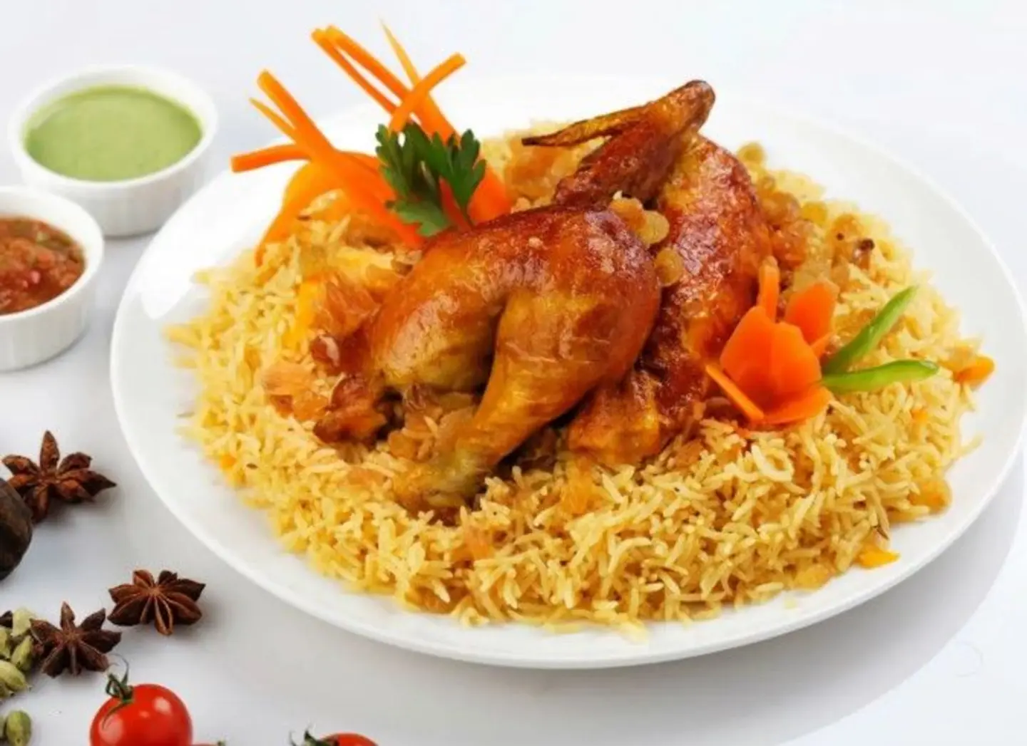 A Quarter Of A Grilled Chicken With Rice