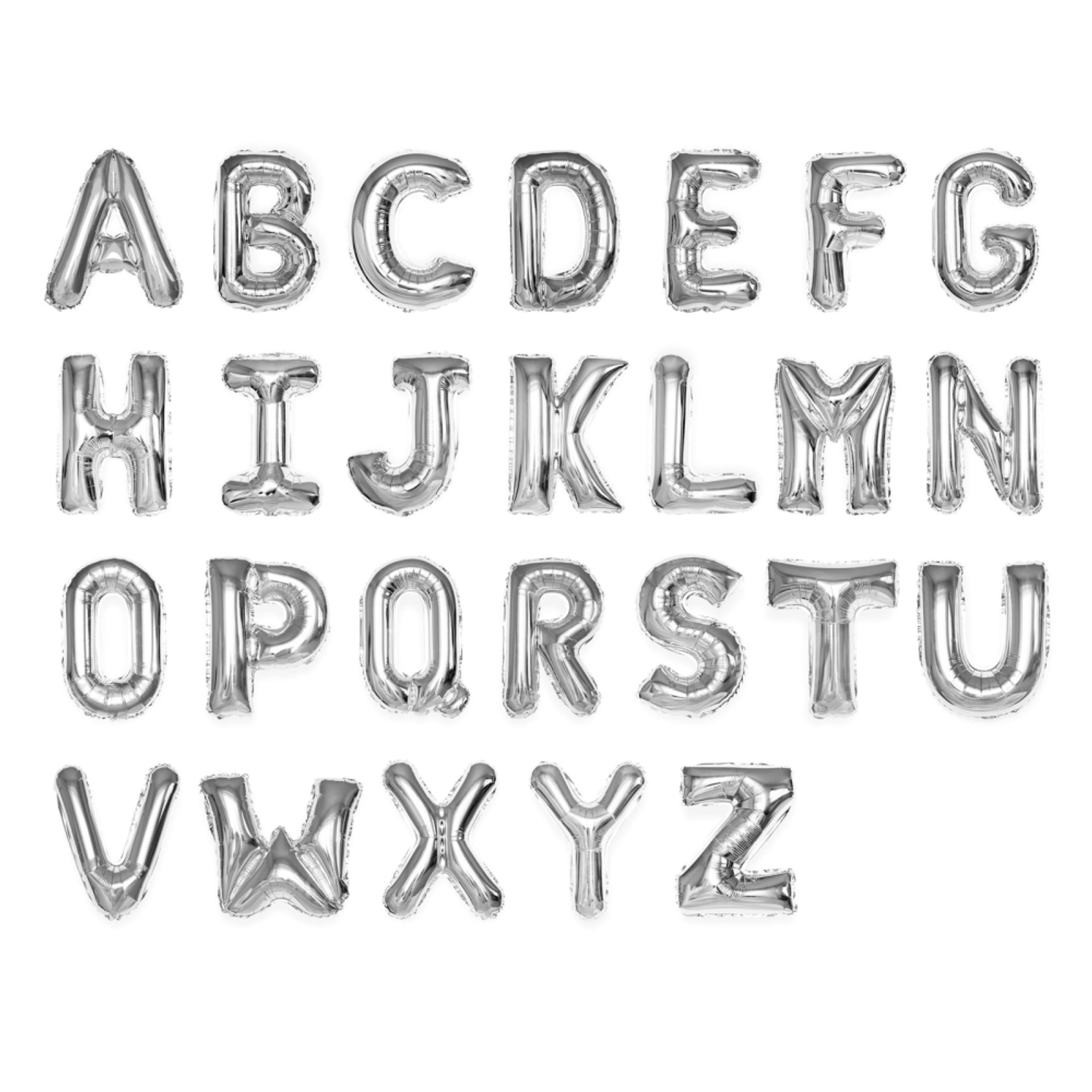 بالونات حروف فضية وسط هيليوم
