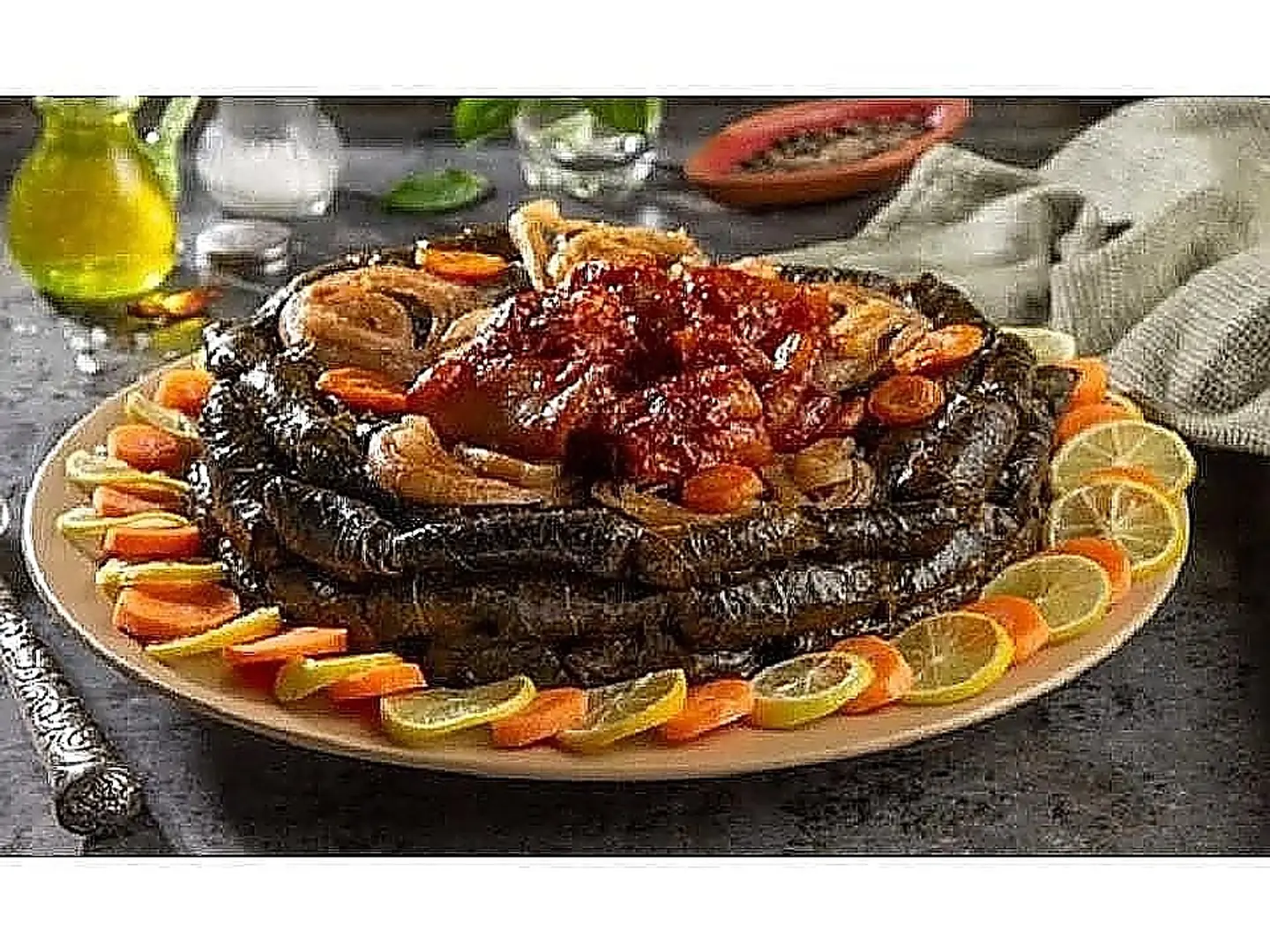 Meat Shank And Grape Leaves Tagine