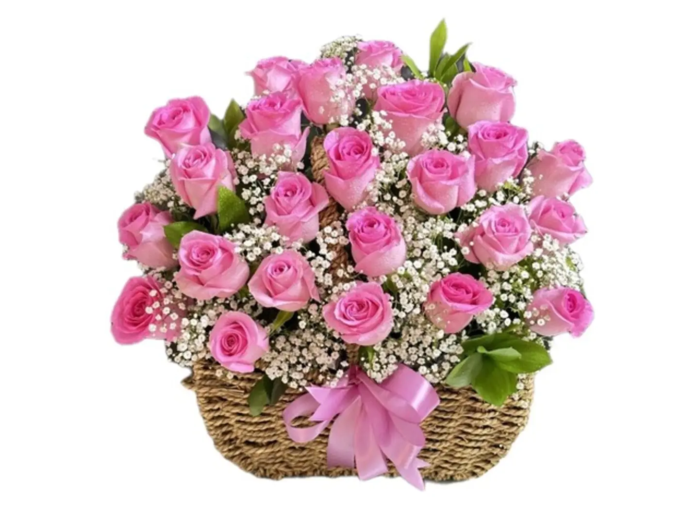 B3 25 Pink Roses And Basket