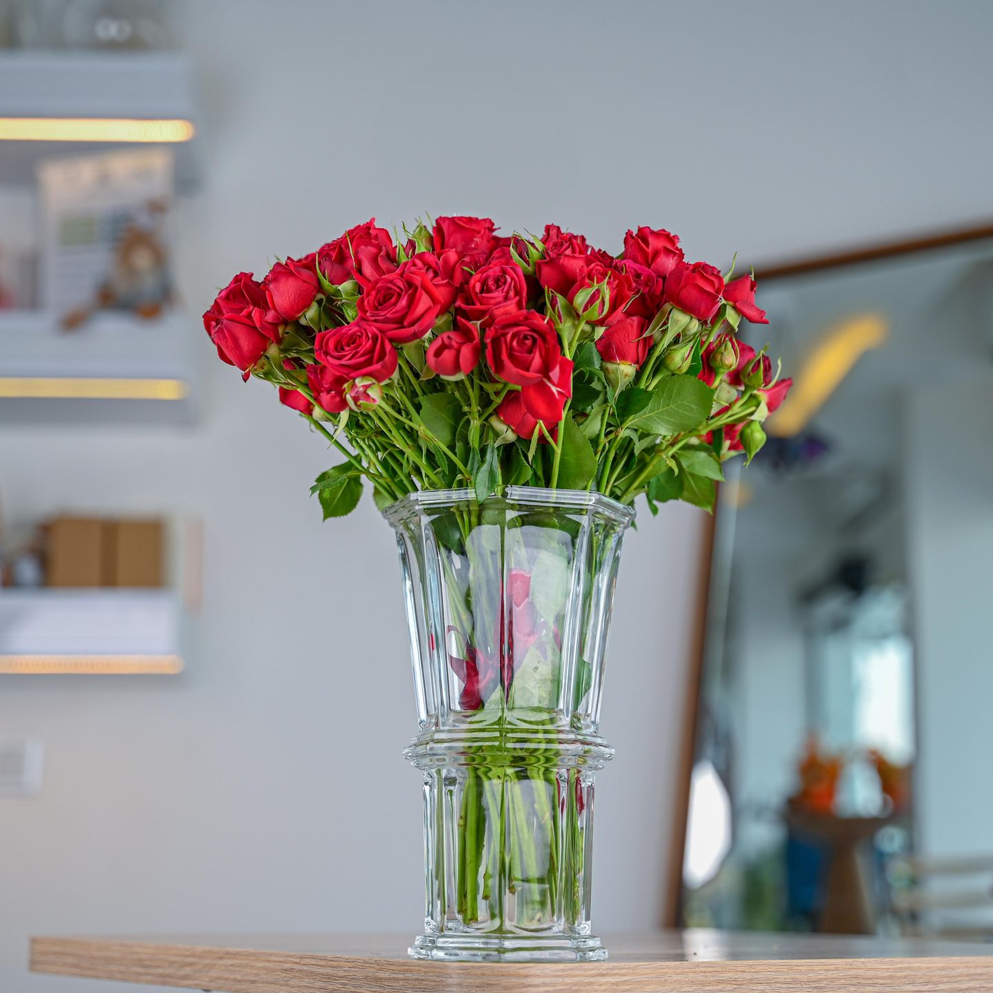 Given Classy Red Baby Rose Crystal Vase With Branches