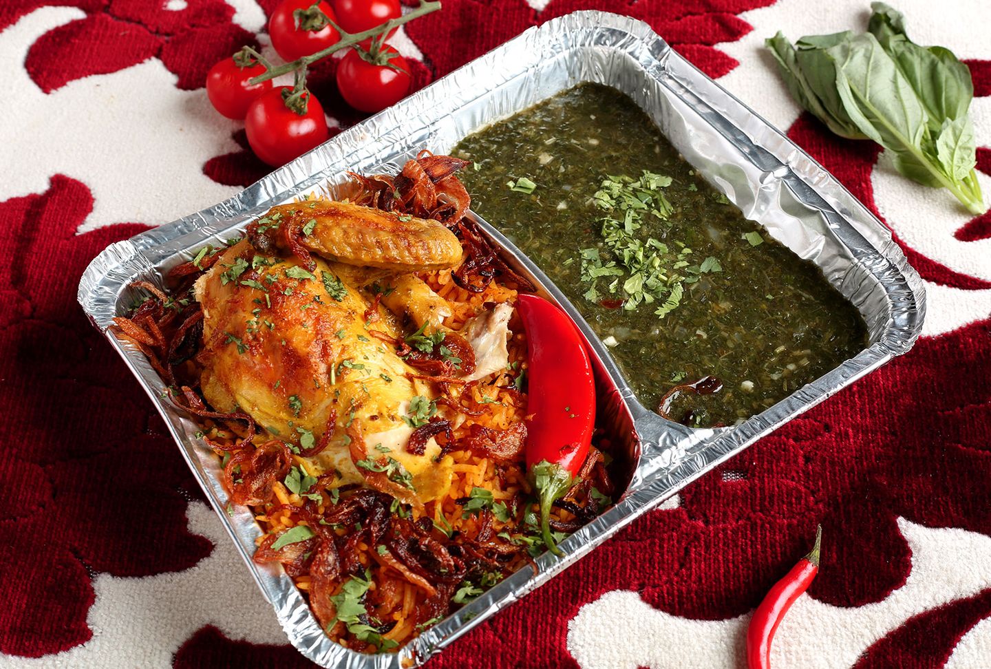 Kabsa Chicken And Broth Molokhiyah