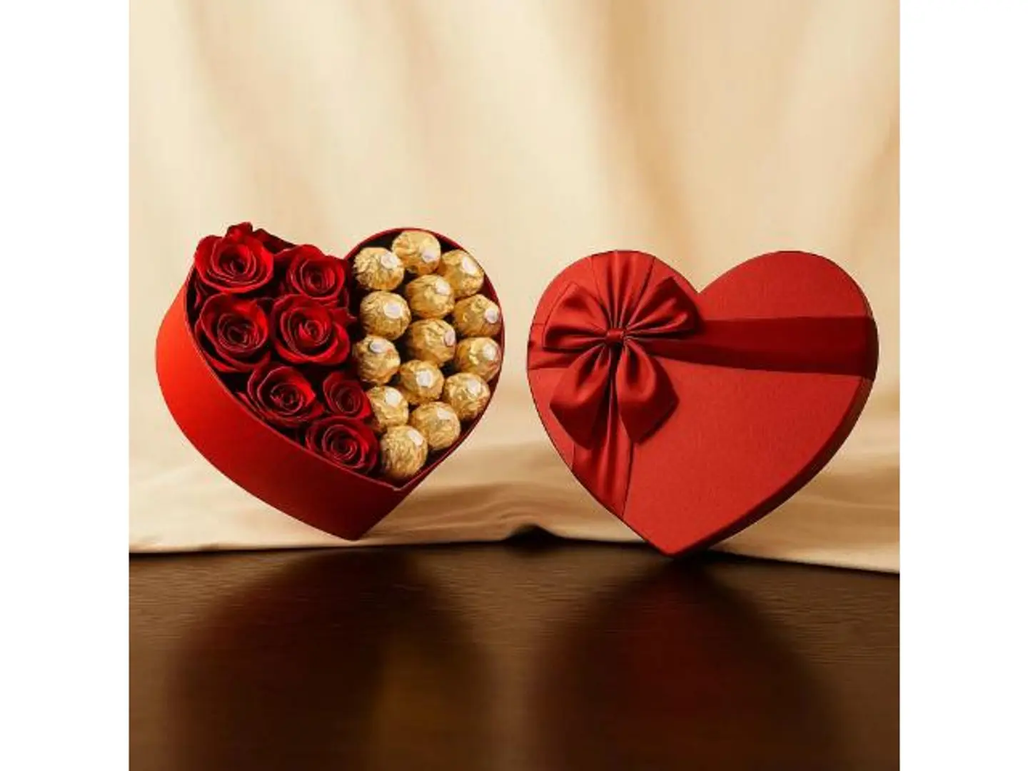 بوكس الشغف ورد أحمر وشوكولاتة شكل قلب
