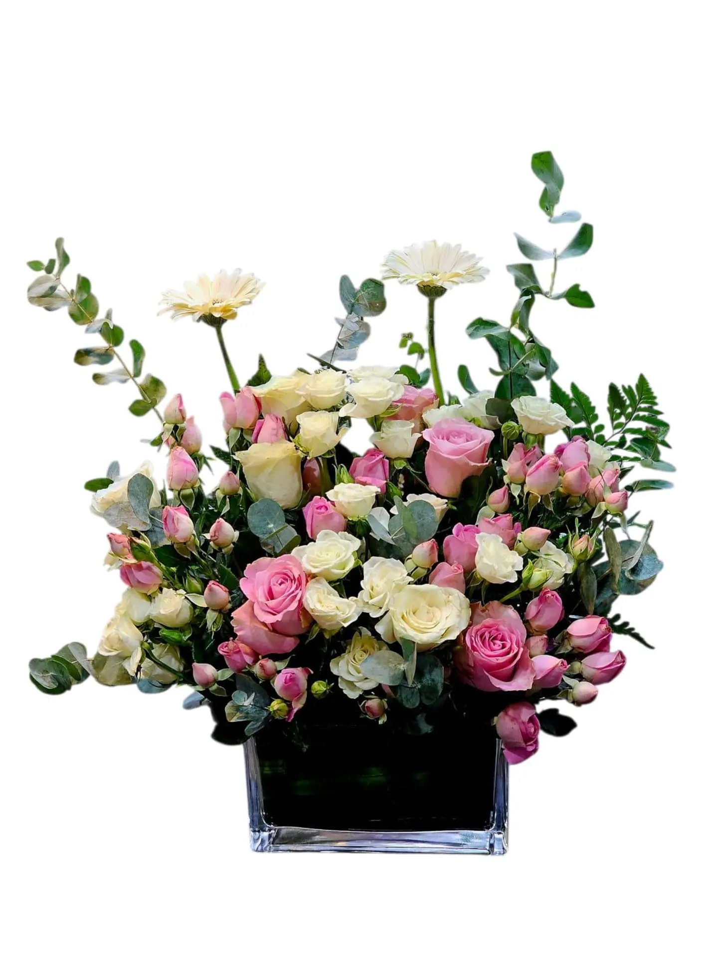 Transparent Flower Vase With Pink Shades Of Roses
