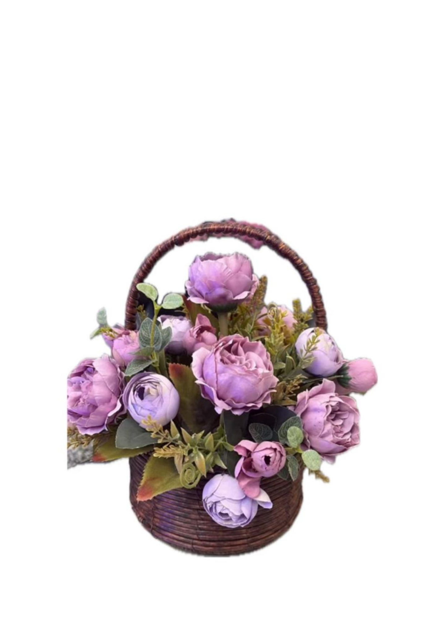 سلة الورد الموف الصناعي