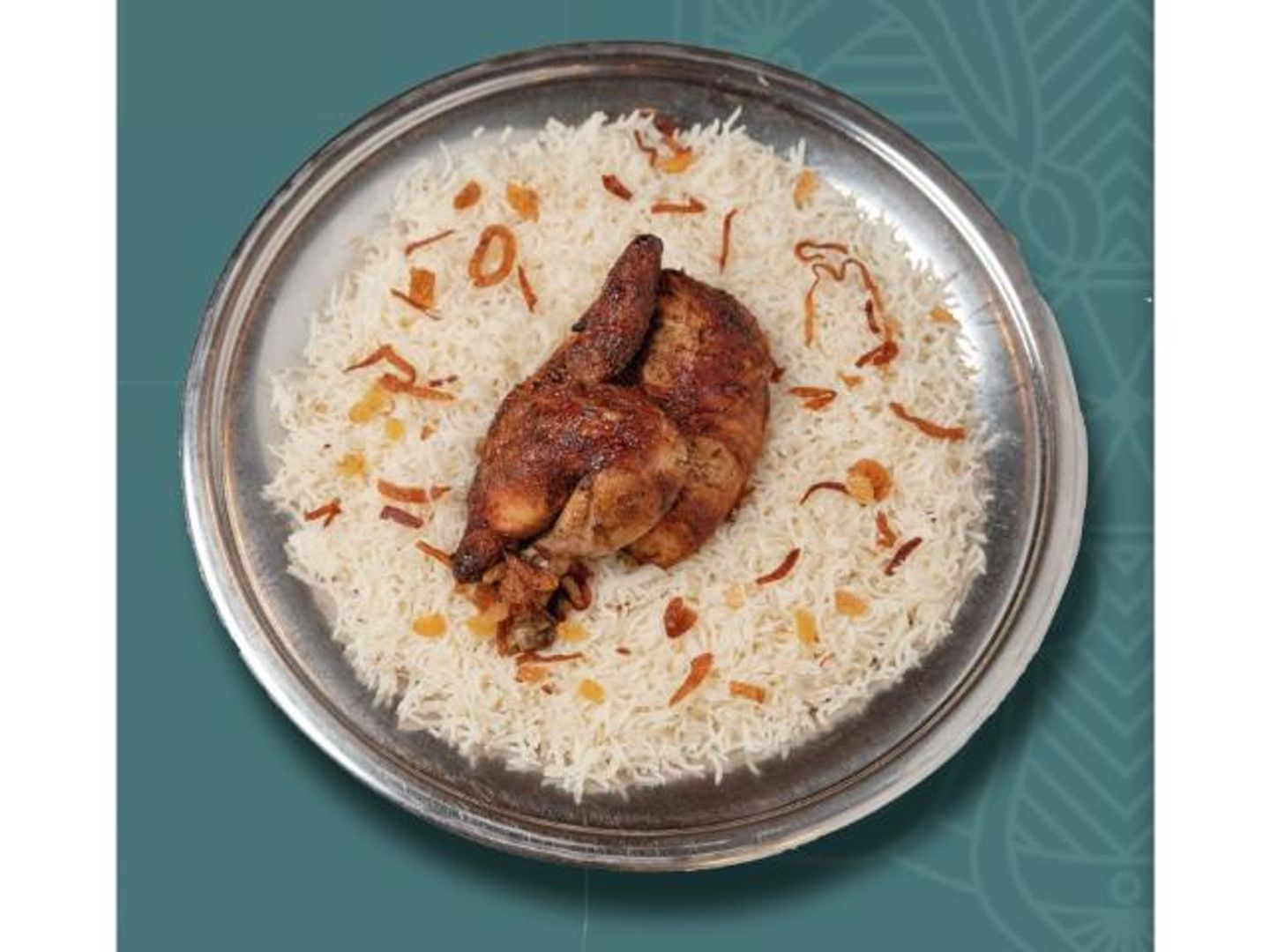 Three Quarters Of A Grilled Chicken With Rice