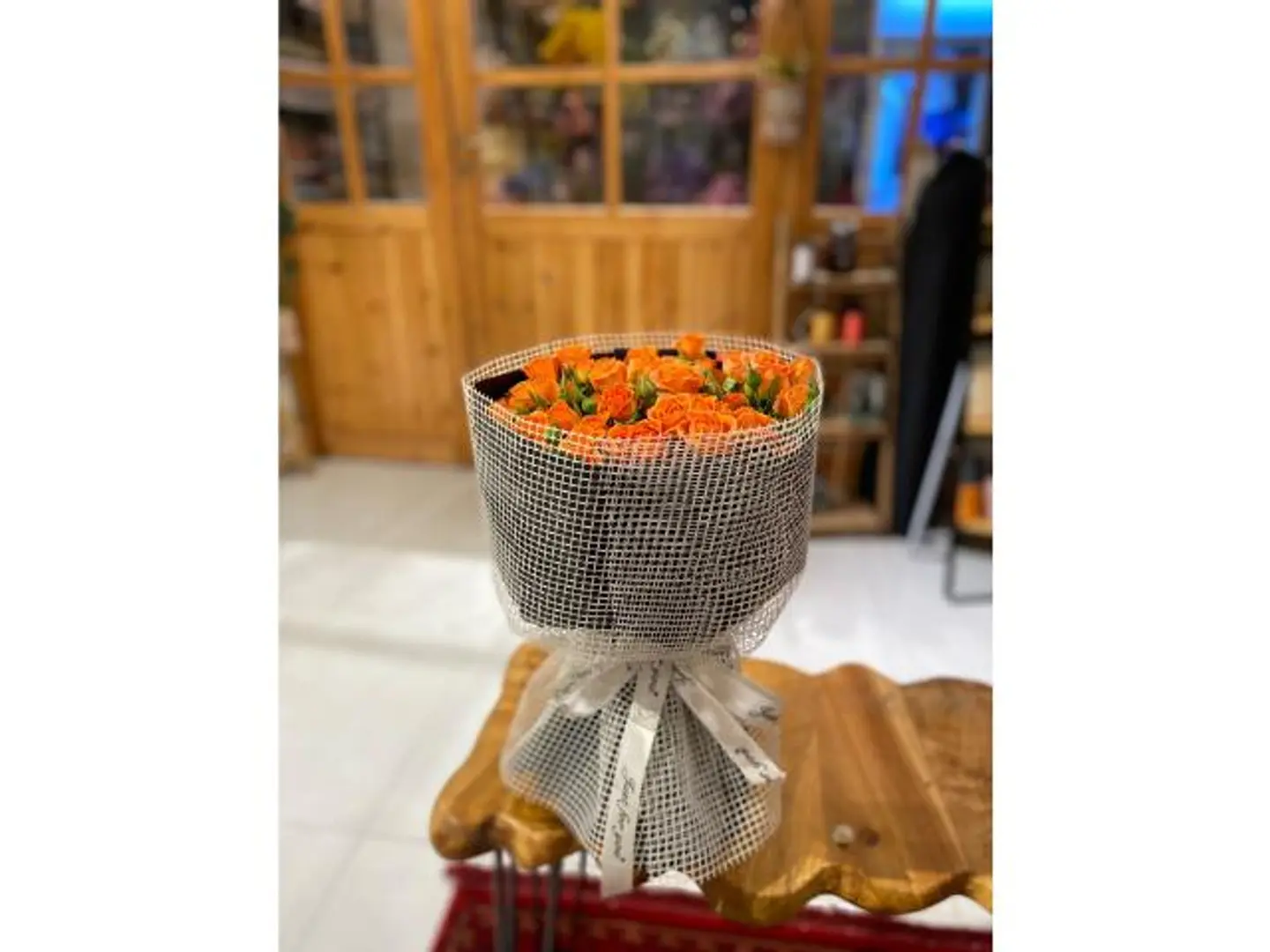Orange Rose Bouquet With Fabric Wrapping