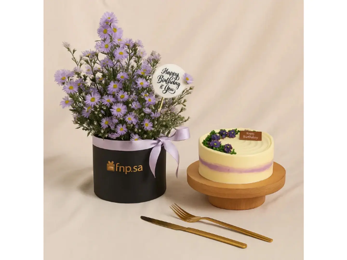 Birthday Wishes Combo Aster Box N Cake