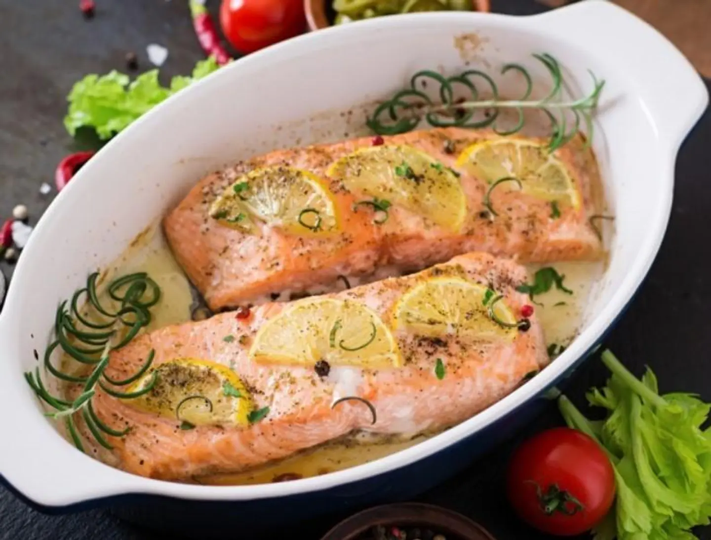 Grilled Salmon Fish With Oil And Lemon
