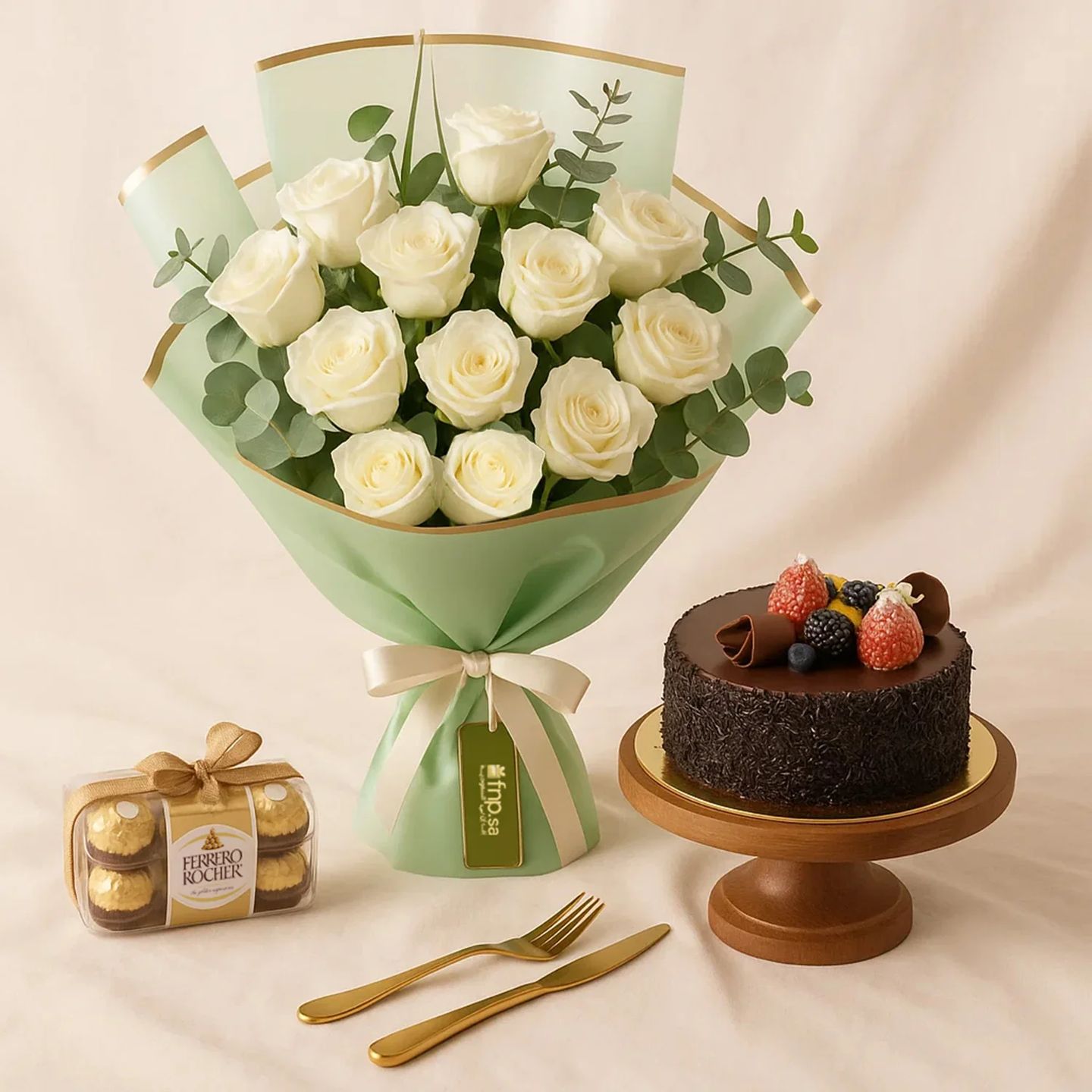 Elegant White Rose Bouquet Combo