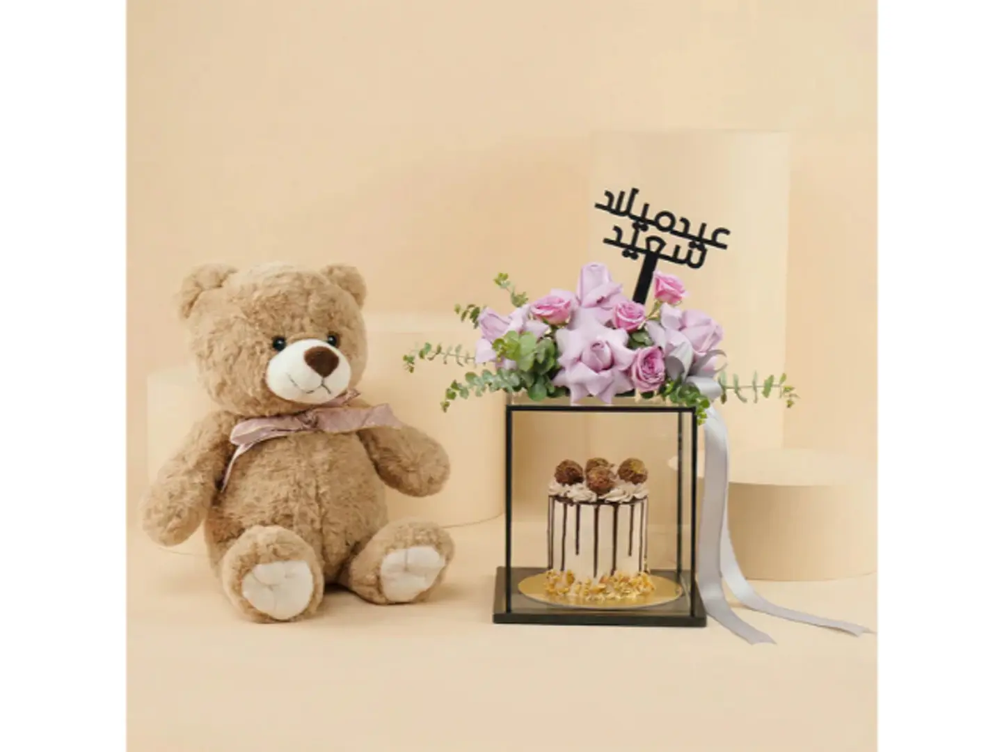 Rose Stand With Ferrero Rocher Cake N Teddy Combo
