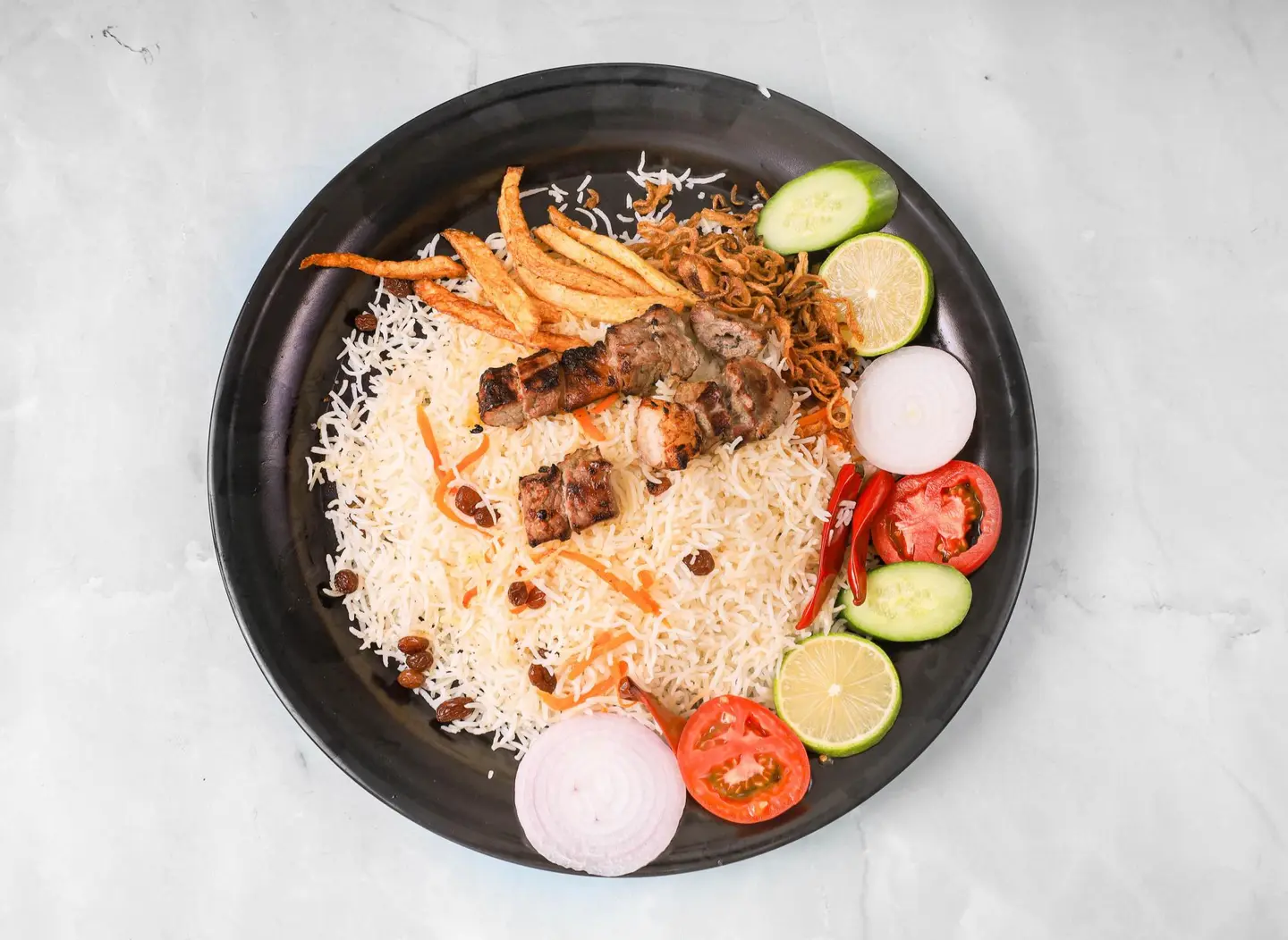 كباب لحم أوصال 2 سيخ مع الأرز