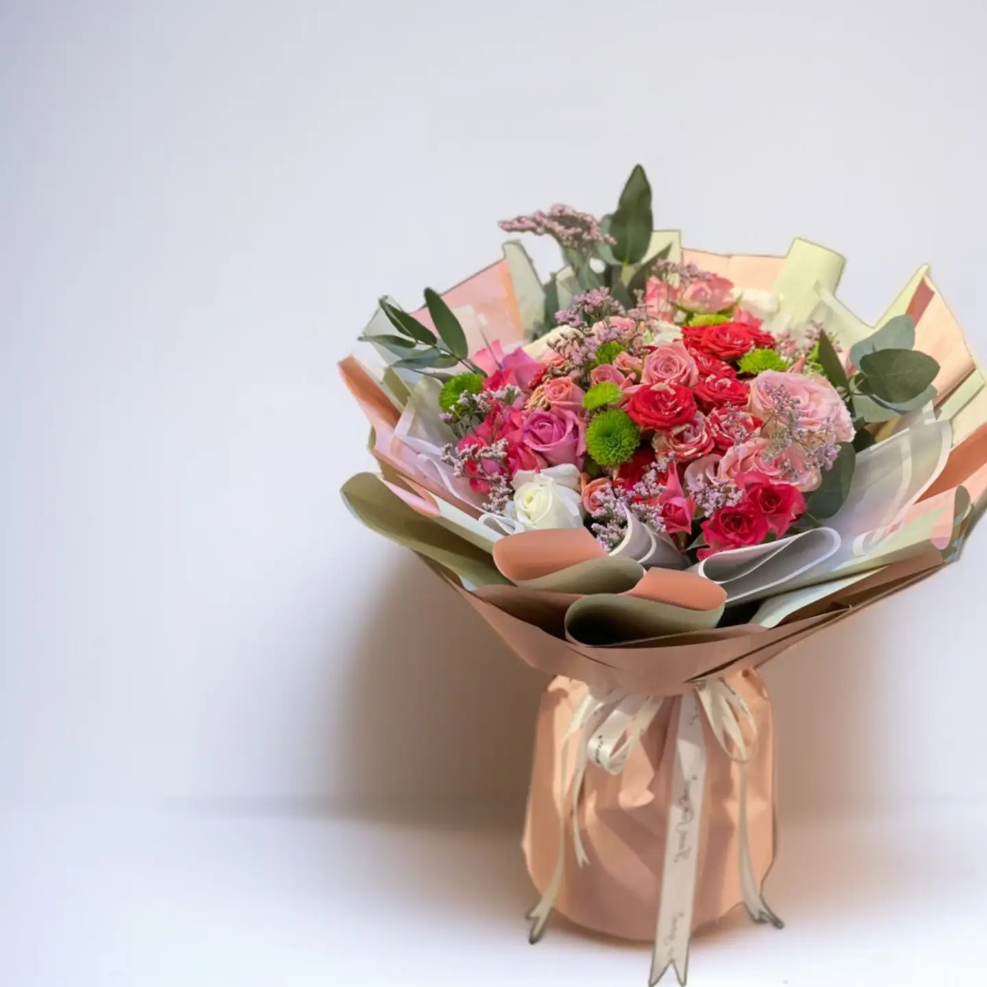 Bouquet Of Gori Roses And Colorful Chrysanthemums