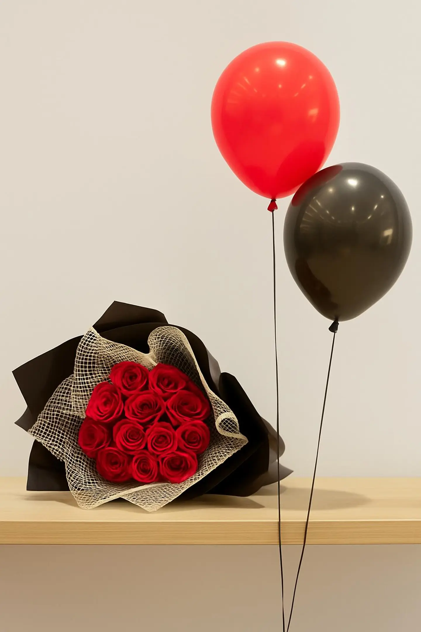 Red Roses Bouquet With 2 Balloons With Free Card