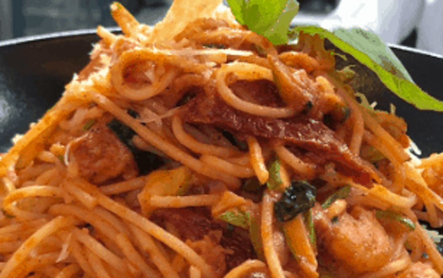 Spaghetti With Shrimps Zucchini And Tomatoes