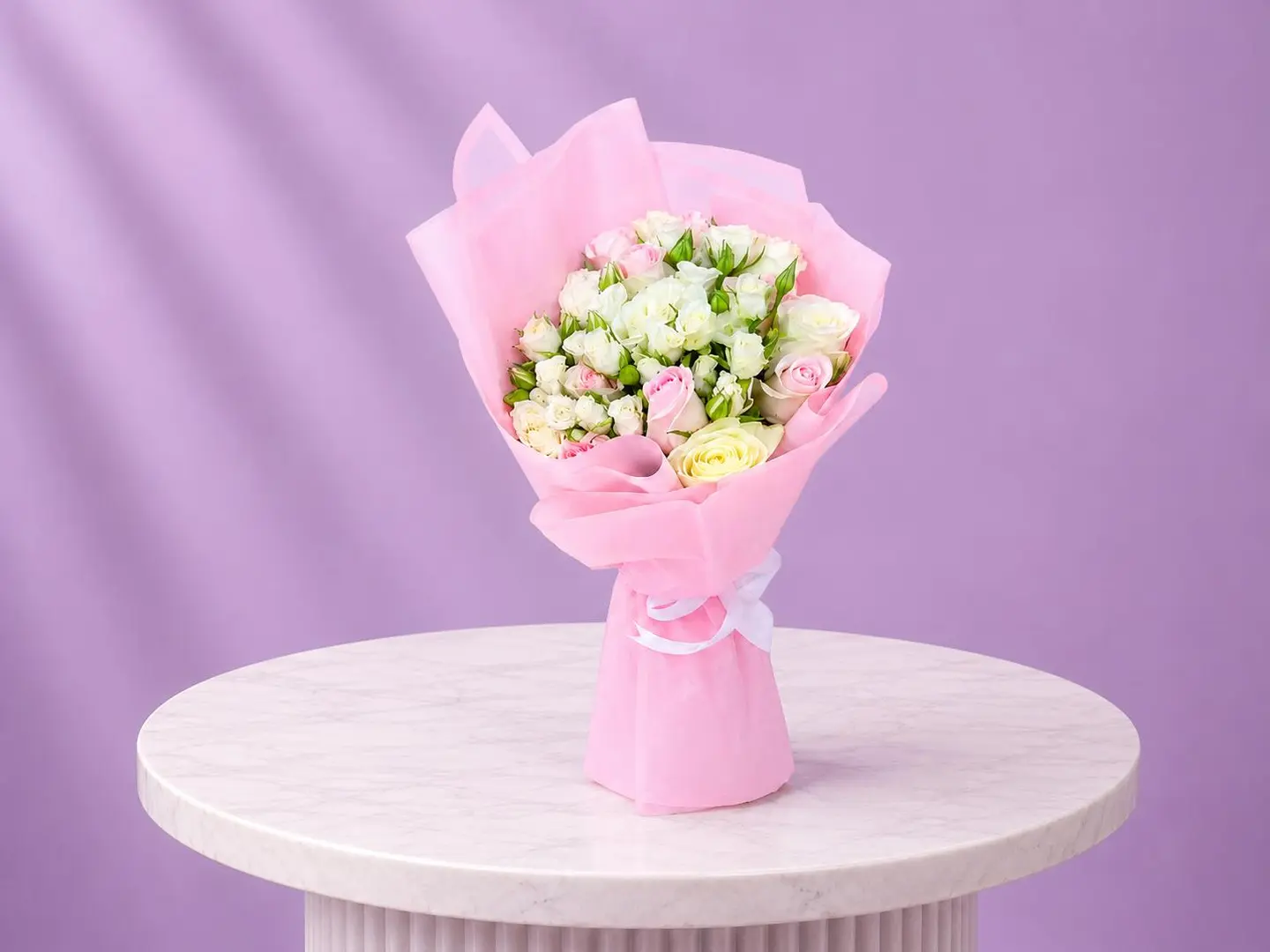 Roses With White Baby Roses Bouquet