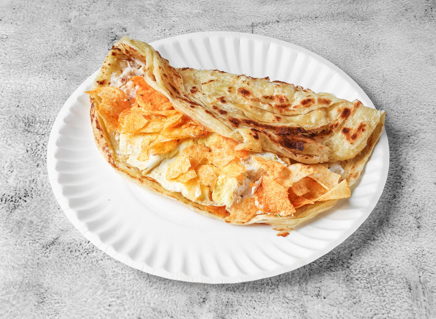 Chips Oman With Egg And Cheese Paratha