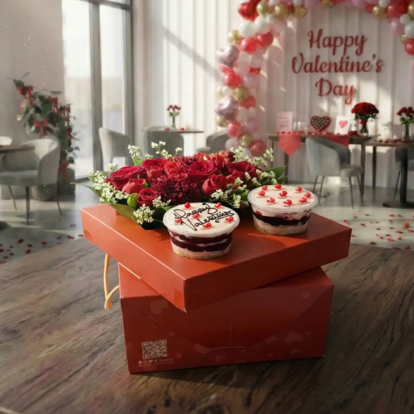 Luxury Love Box (Flowers, 2 Cupcakes)