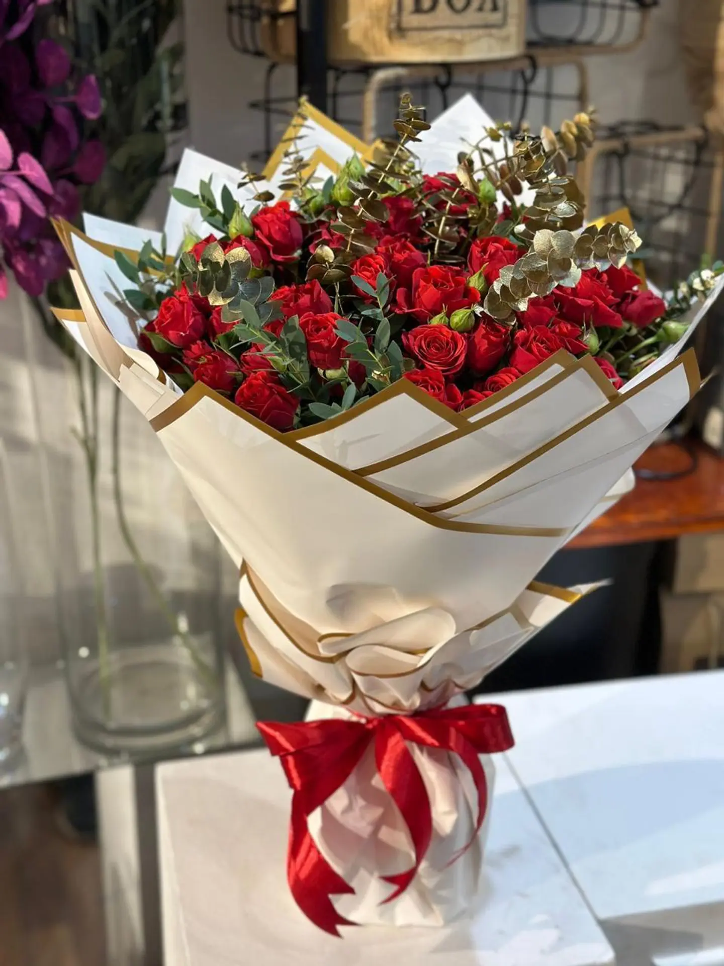 A Lovely Flower Spray Red Roses Bouqet