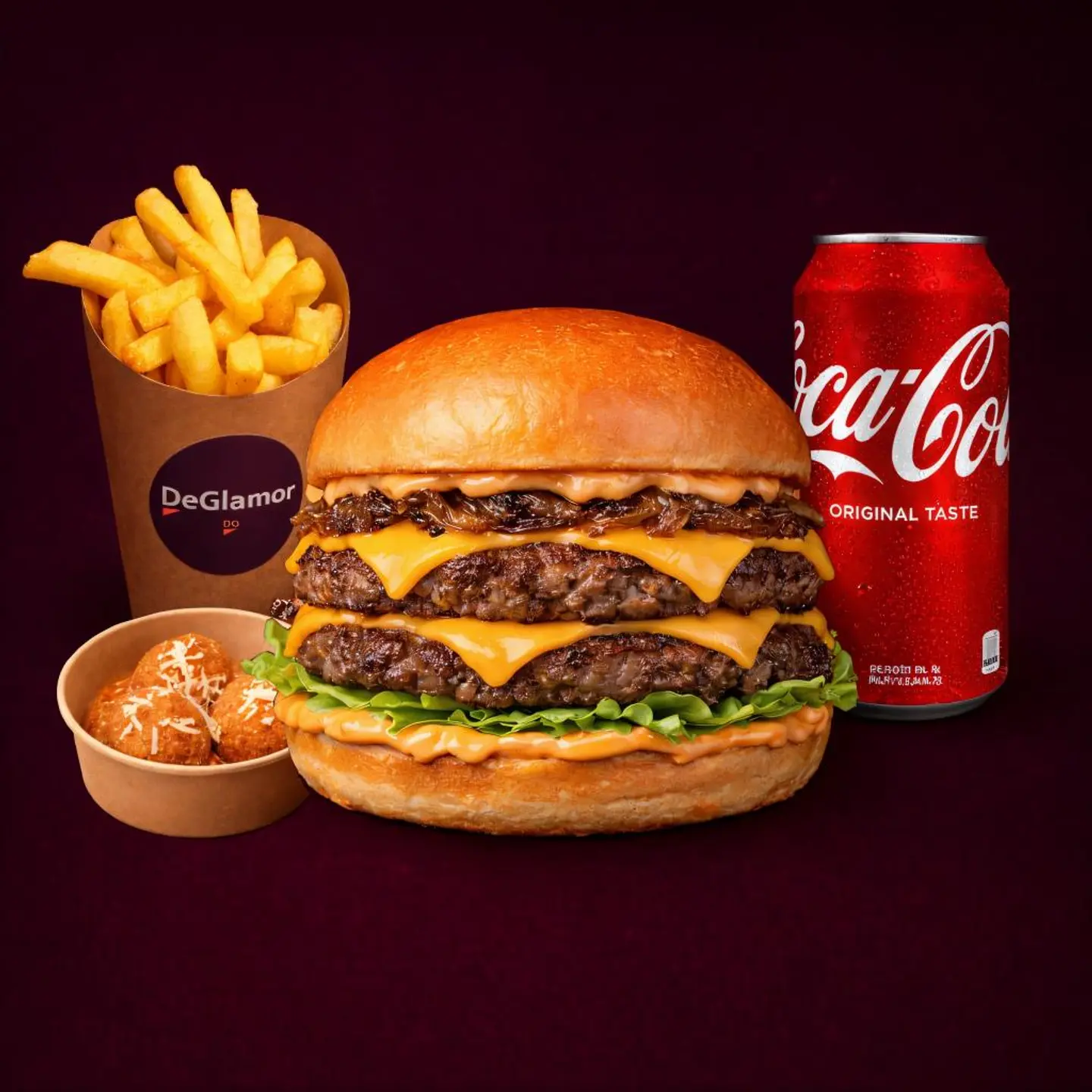 دبل برجر لحم انجوس وجبة مع الماك اند تش يز