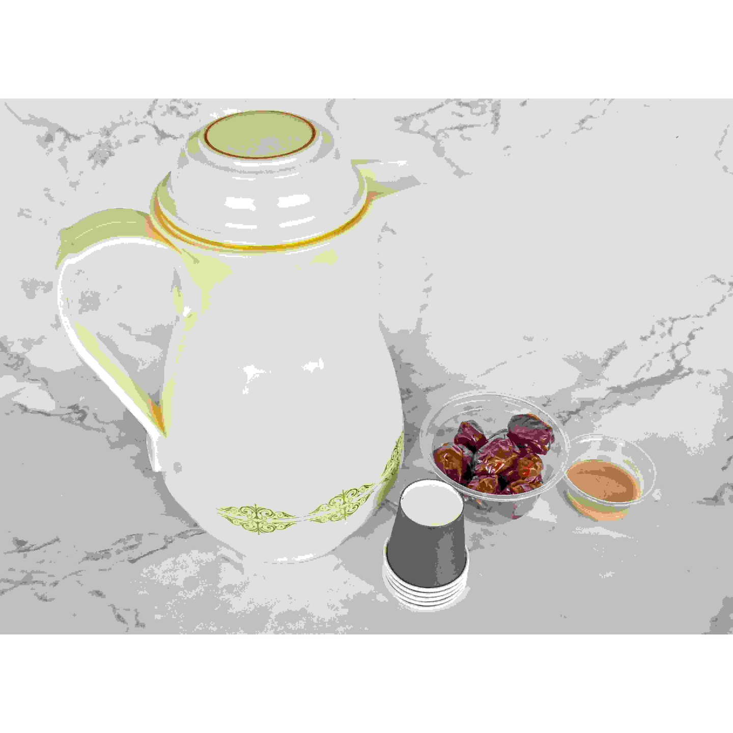 Thermos Of Saudi Coffee With Fine Dates And Tahini