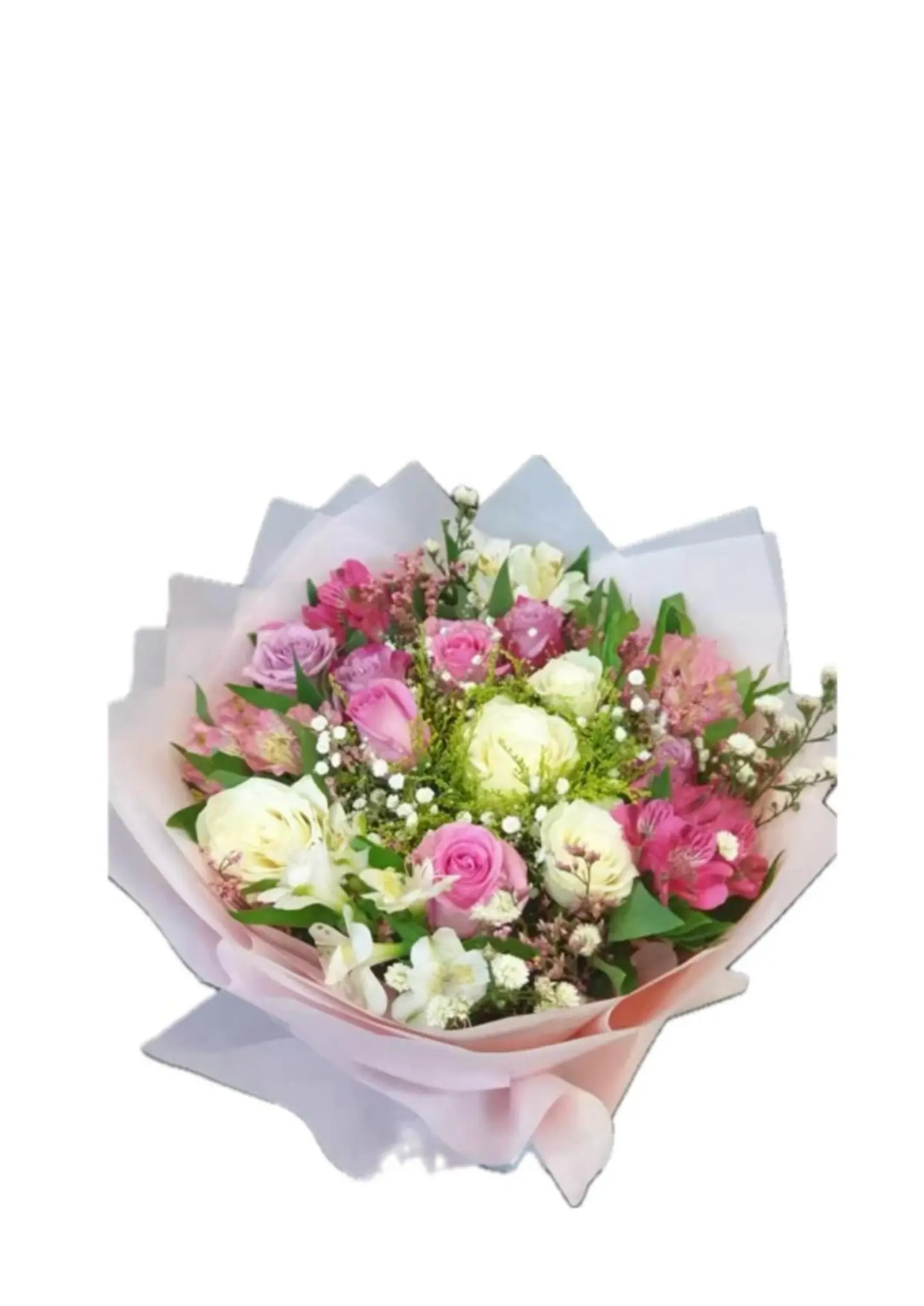 باقة الجوري الأبيض مع الوردي