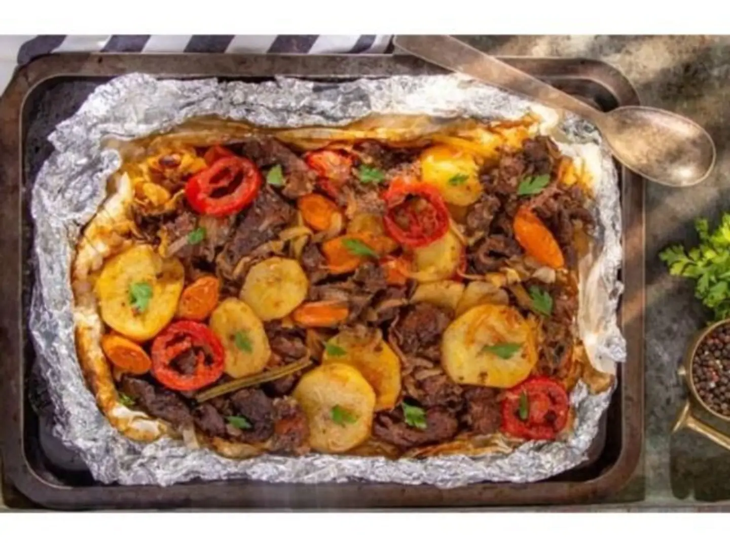 Meat Sheet With Potatoes And Bell Peppers