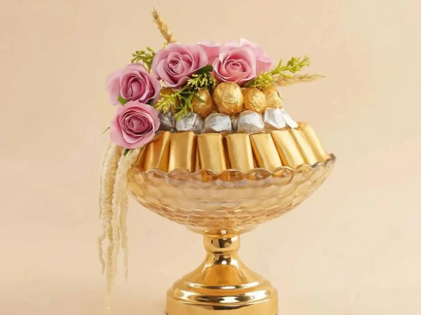 A Serving Dish Of Patchi Chocolates With Roses