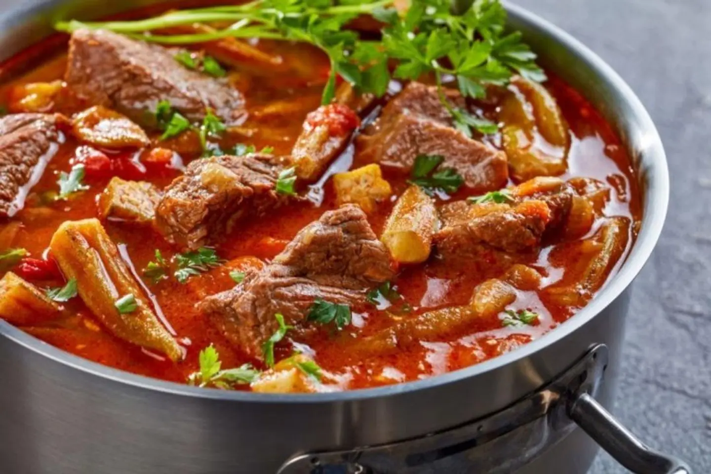 Beef With Okra Tagine Baked In Oven