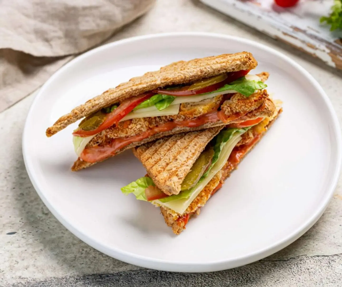 Brown Chicken And Cheese Club Sandwich