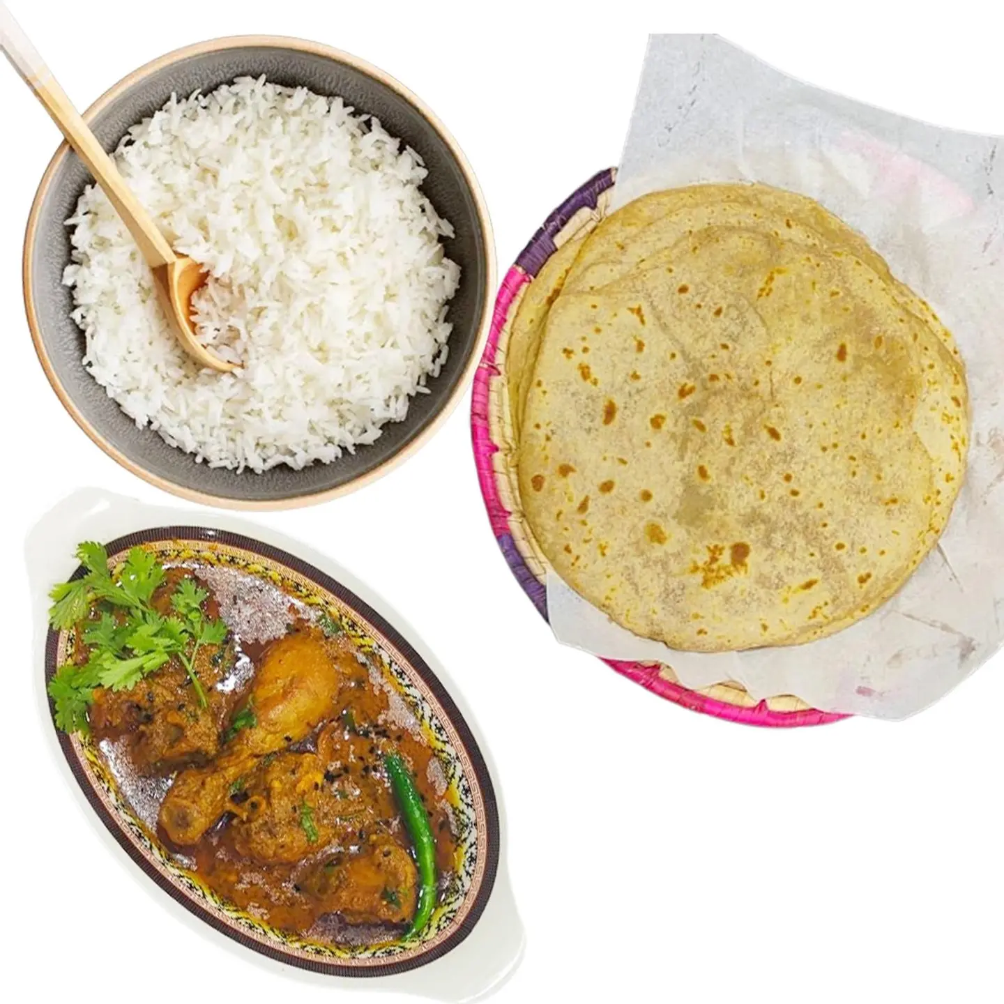 Chicken Achari Boiled Rice Tawa Chapati4 Pcs Double