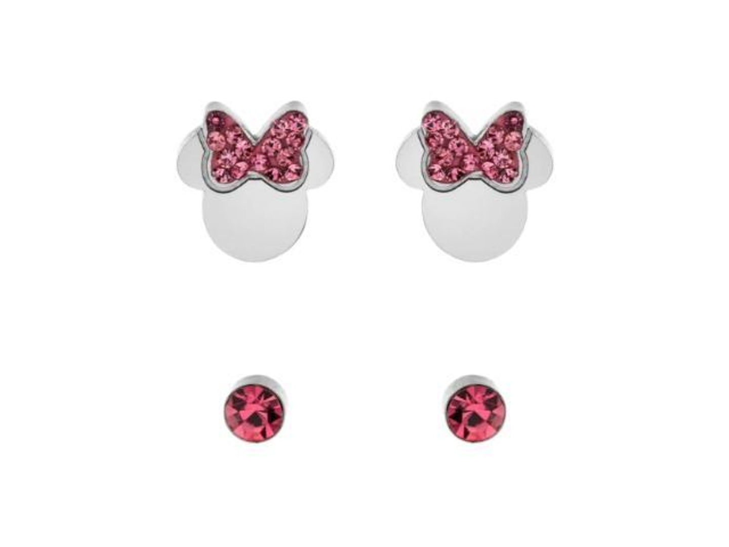 Disney Minnie Mouse With Pink Crystal Bow Earrings