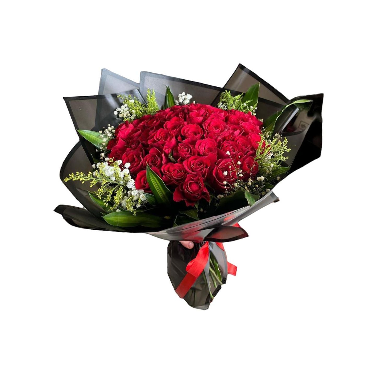 Red Rose And Solidago Bouquet 1