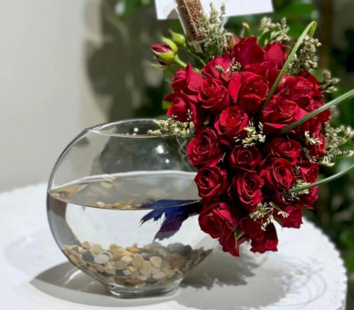 Betta Fish Vase With Red Roses