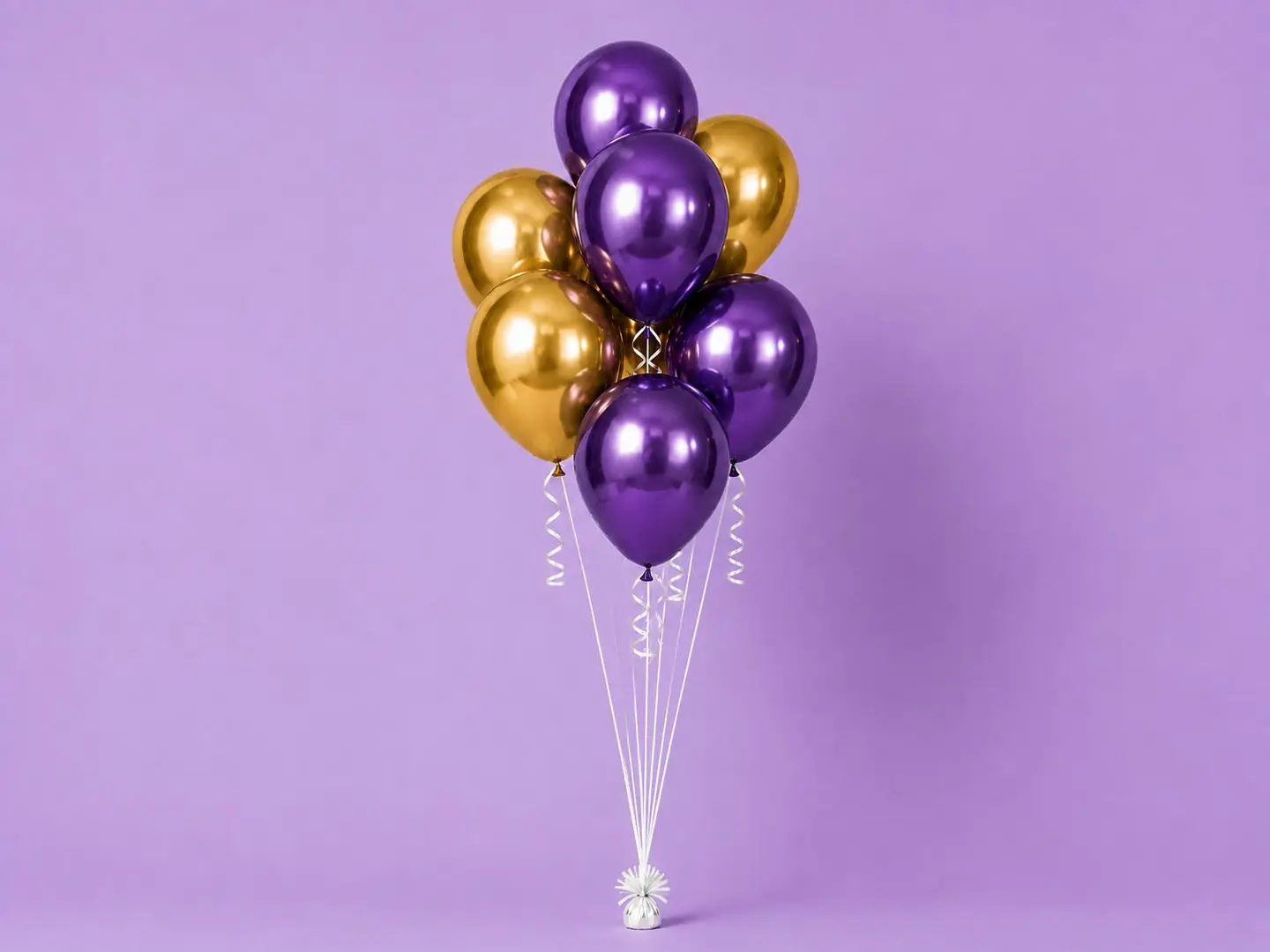 Gold & Purple Chrome Helium Balloon Bouquet