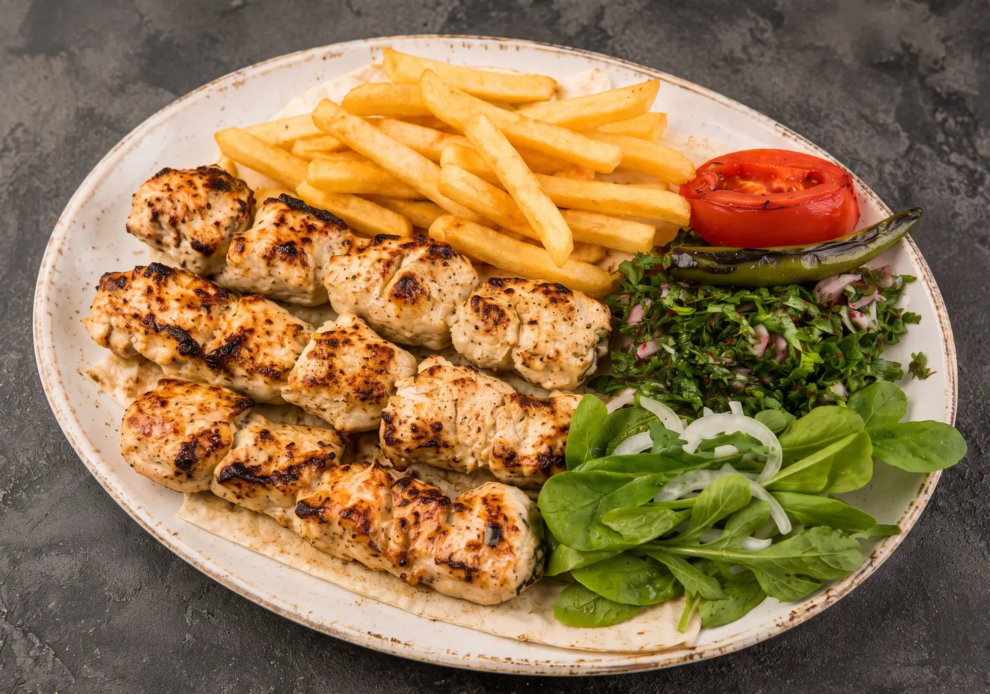 طبق شيش طاووق أبيض – 3 أسياخ