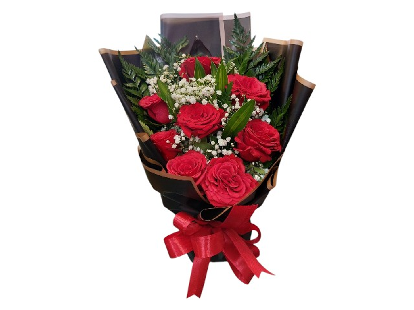 2003 Base Bouquet With 8 Red Roses With Gypsofiliya