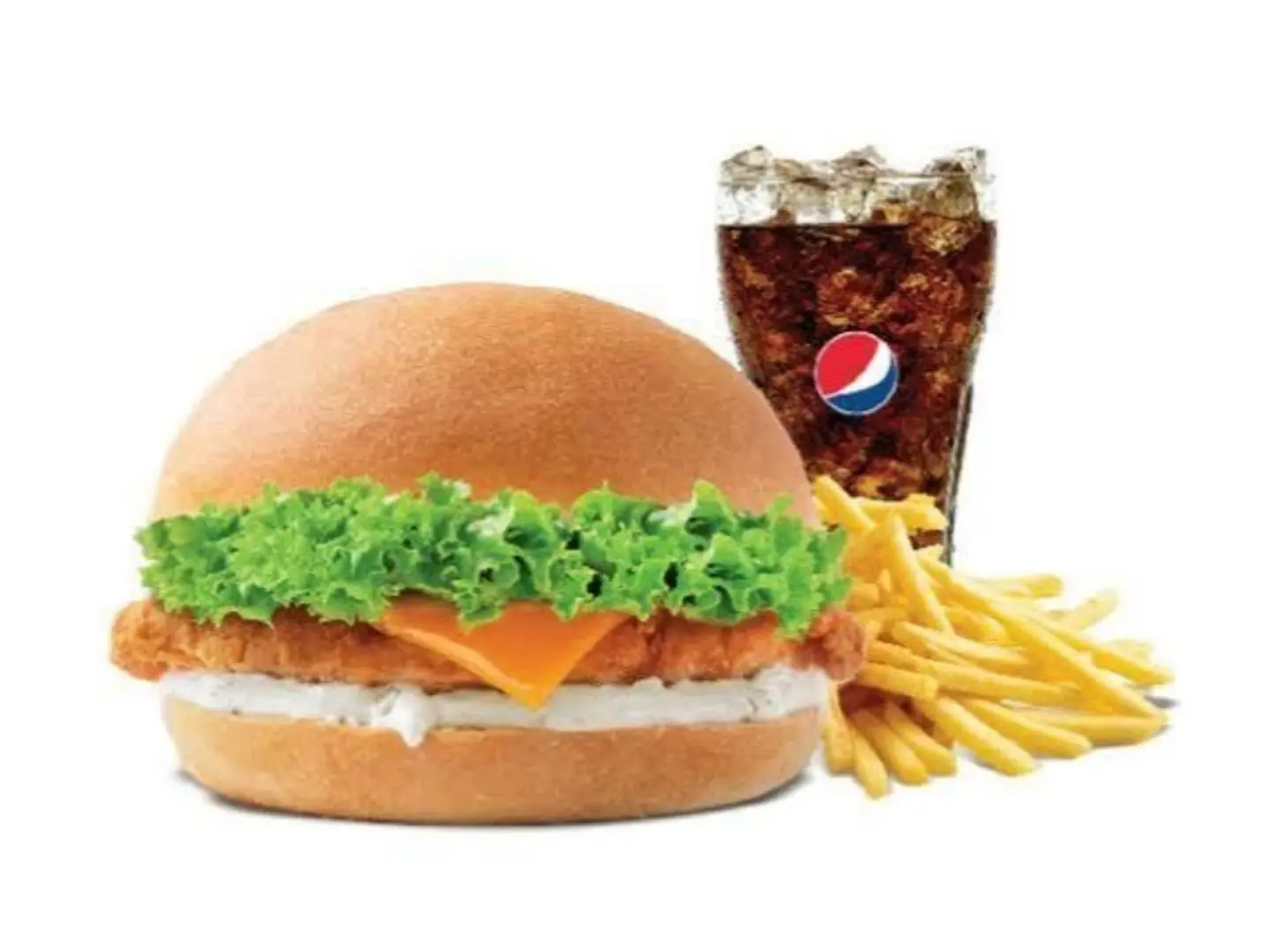 Chicken Burger With Potatoes And Pepsi