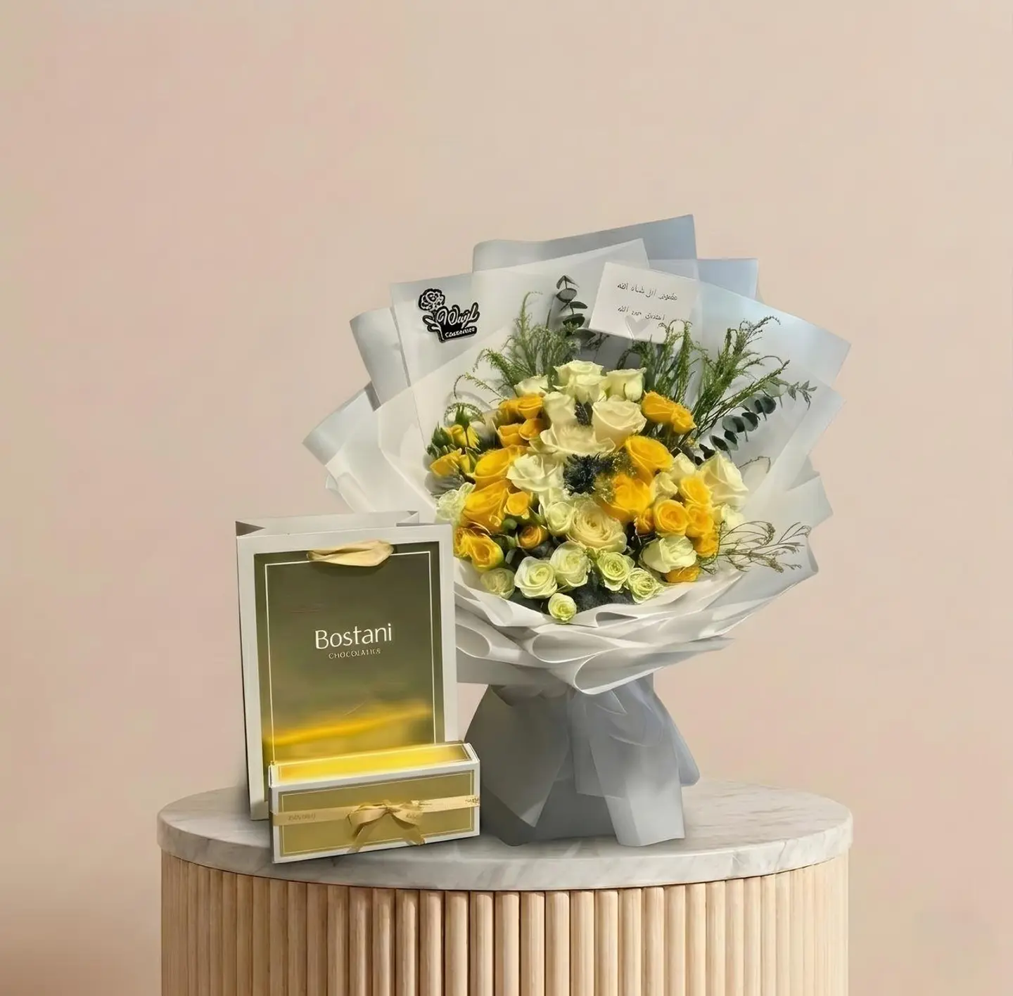 باقة ورد مع شوكولاتة بستاني