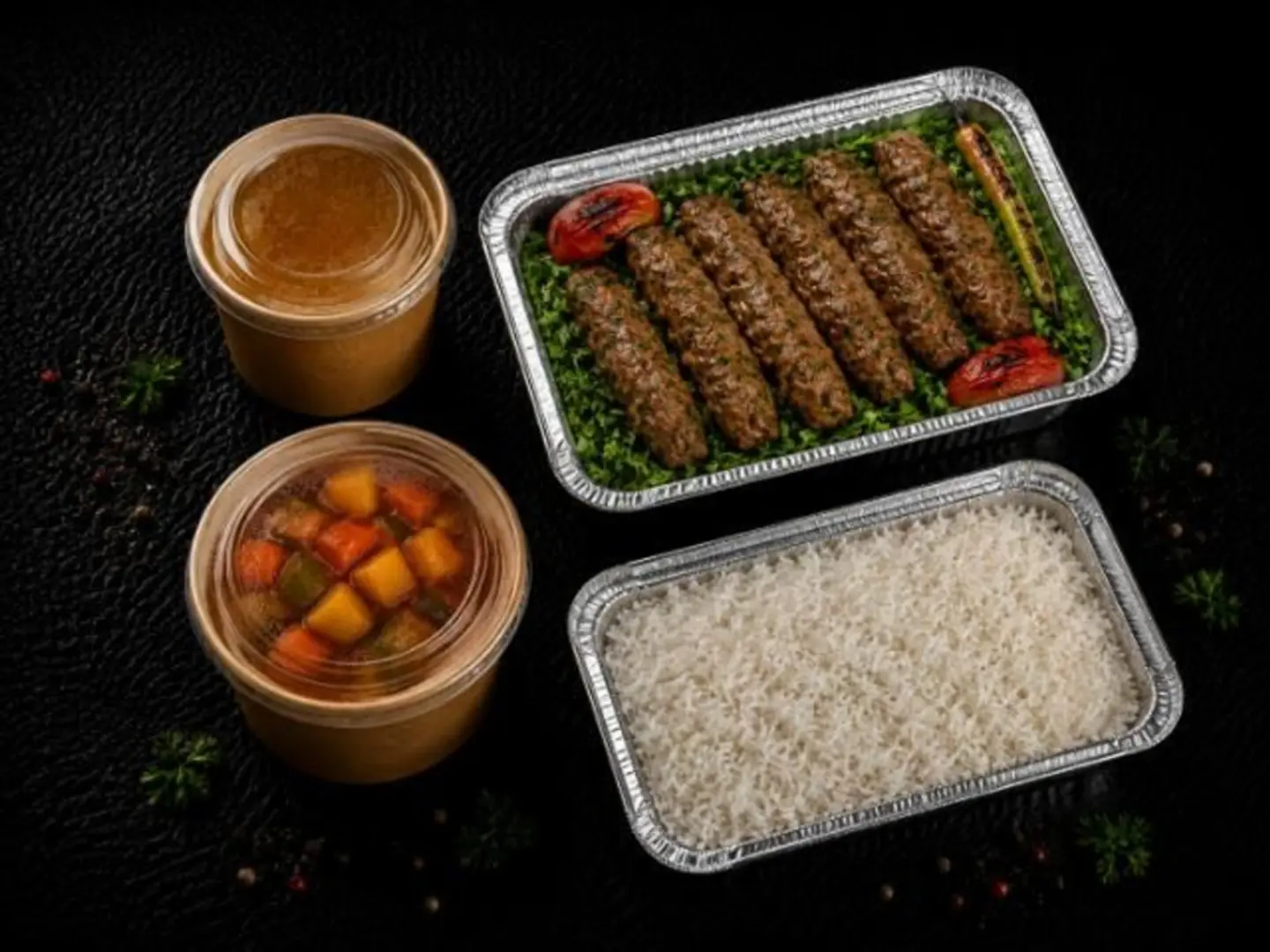 Dawood Pasha Meatballs With Rice, Vegetables, And Soup
