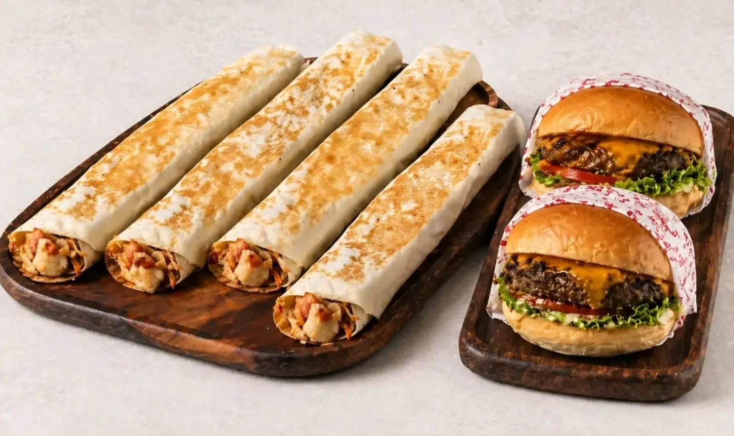 4 Shawarma Sarukh With 2 Meat Burger