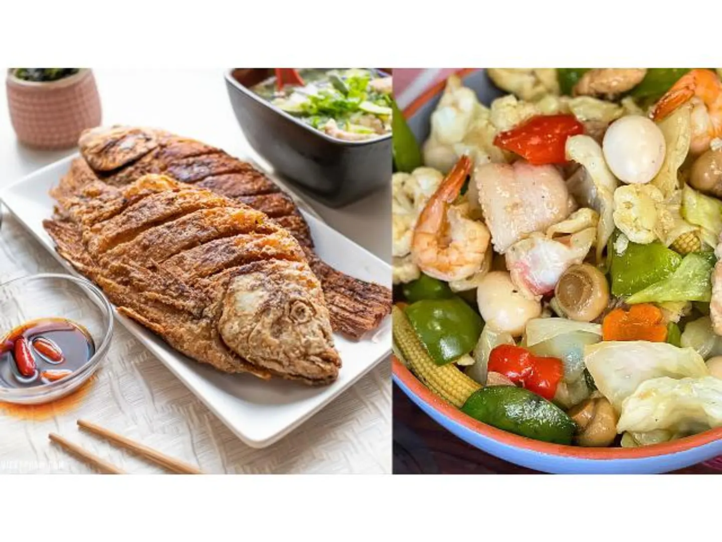 Fried Fish With Chopsuey With Rice