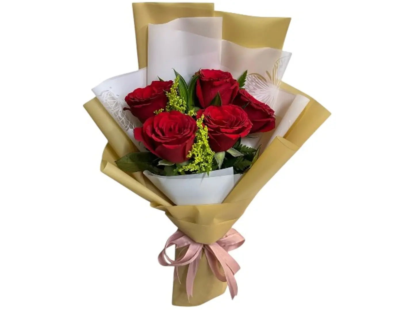 2007 Hand Bouquet With 5 Red Roses