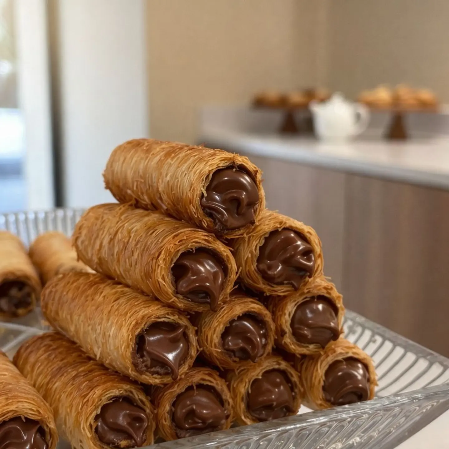 Rolled Kunafa With Chocolate
