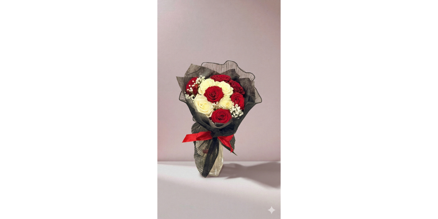 Red And White Gauri Rose Bouquet With A Special Arrangement