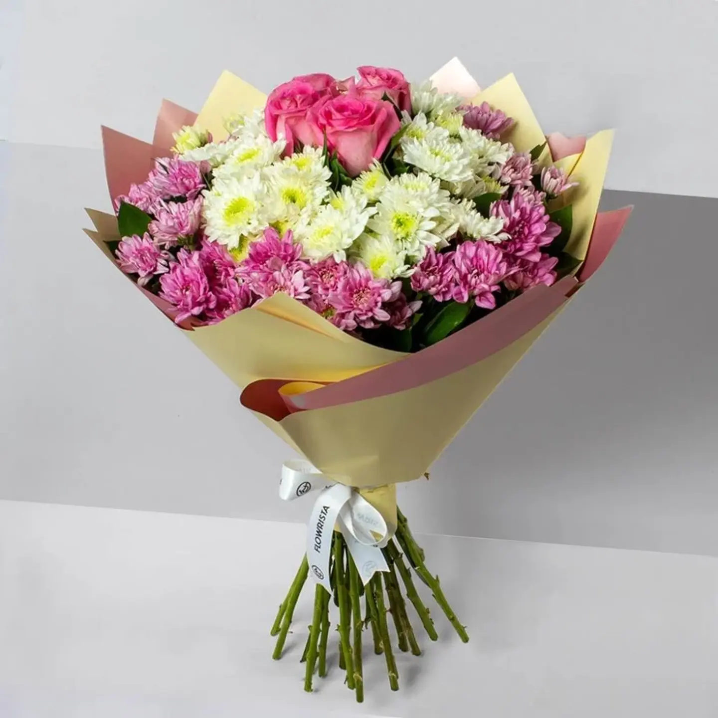 Bouquet Of Roses And Colorful Daisies