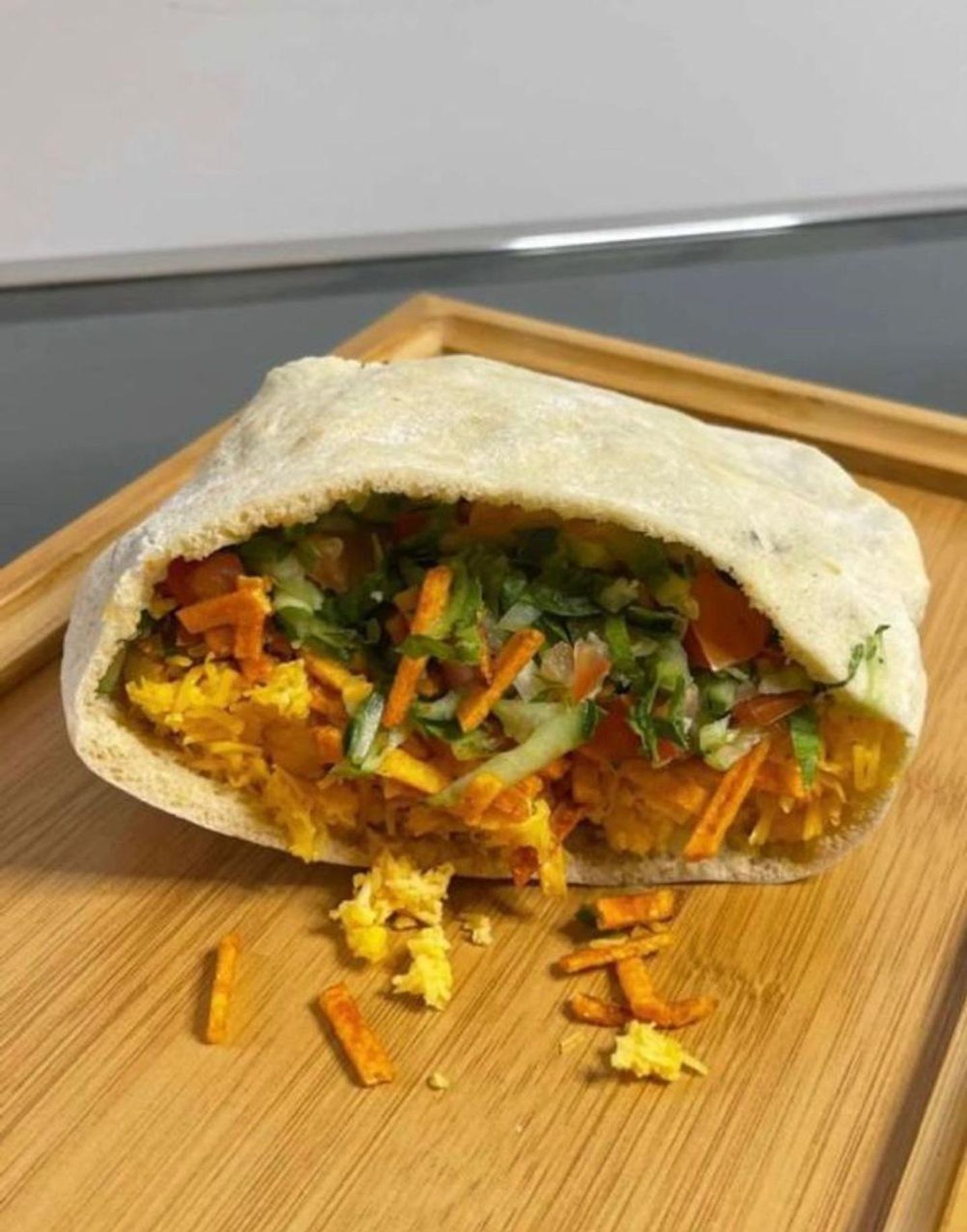 Falafel Sandwich With Egg, Potatoes, Cheese, And Shoestring Fries