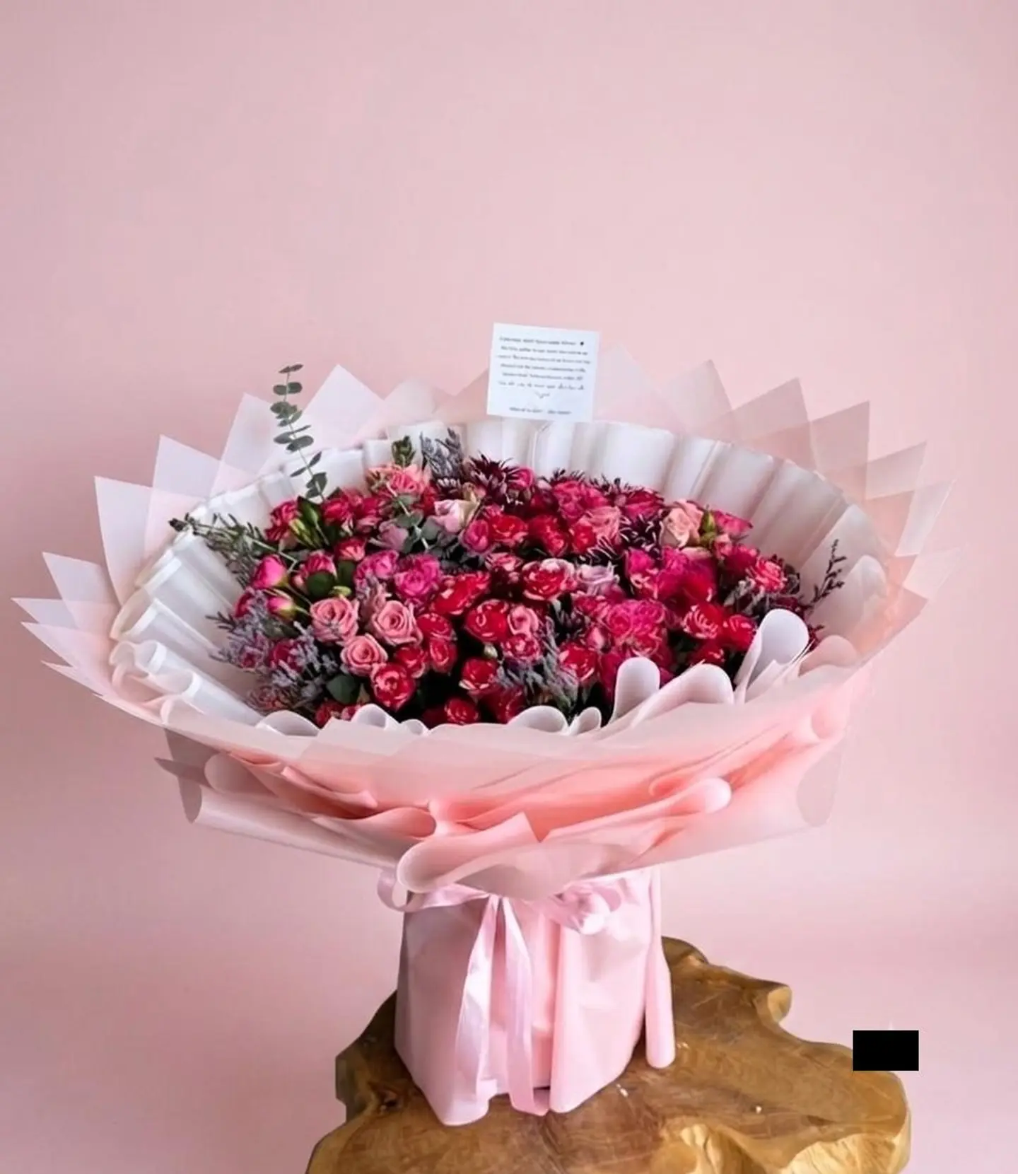 Giant Pink Baby Roses Bouquet With Pink Wrapping