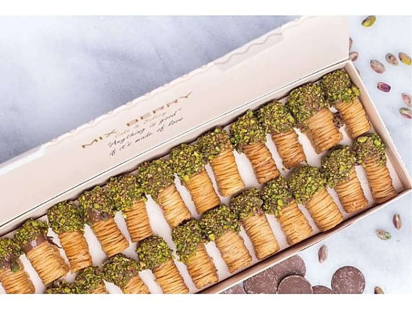 Box Of Baklava With Pistachio Chocolate Fingers 350 Grams
